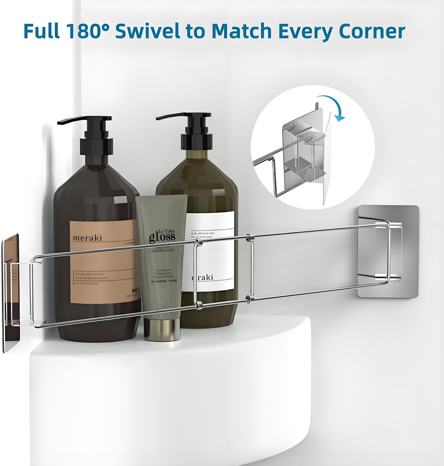 WanDwel RV Shower Corner Bar Adjustable 7-13 Inches Stainless Steel Camper Bathroom Caddy Storage Organizer, Pre-Applied Adhesive for Easy Install 2 Pack