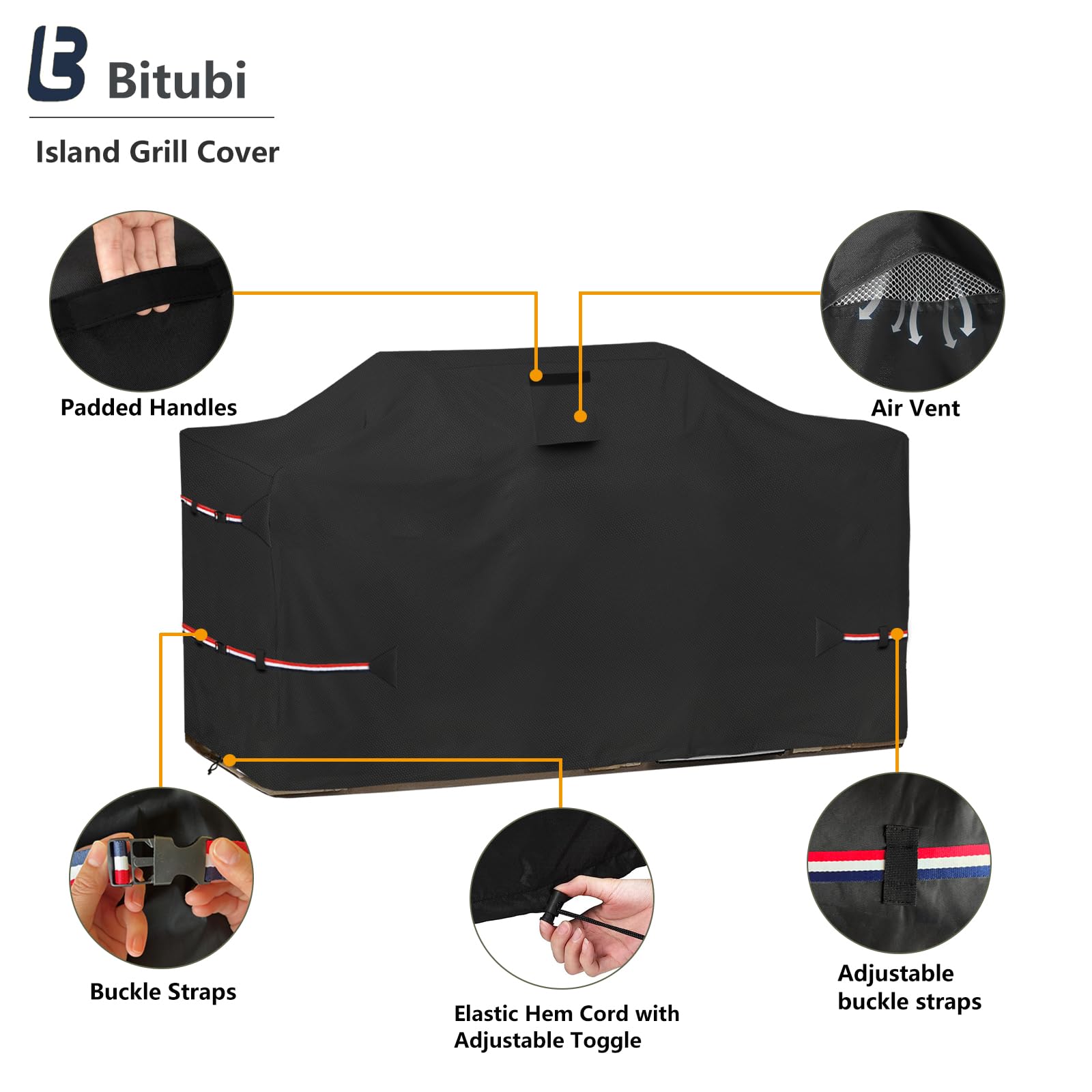 Bitubi 98 Inch Island Grill Cover - 600D Heavy Duty Waterproof All Weather Protection Extra Large Grill Cover,Black