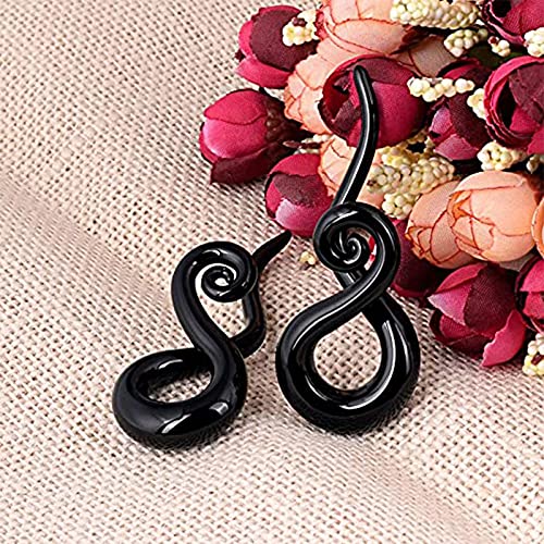 YOFANST 2pcs Glass Ear Tapers Plugs Handmade Spiral Gauges Piercing Jewelry, Black Twist 0G