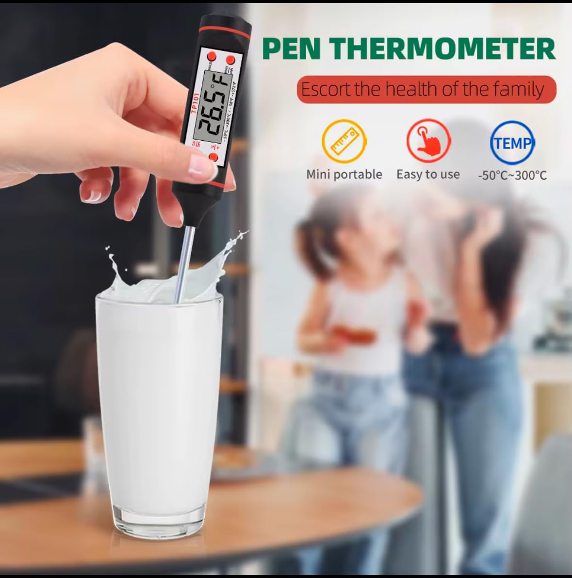 Digital Meat Thermometer – Instant Read for Grilling, Cooking, Food, Liquids – Black Stainless Steel Probe