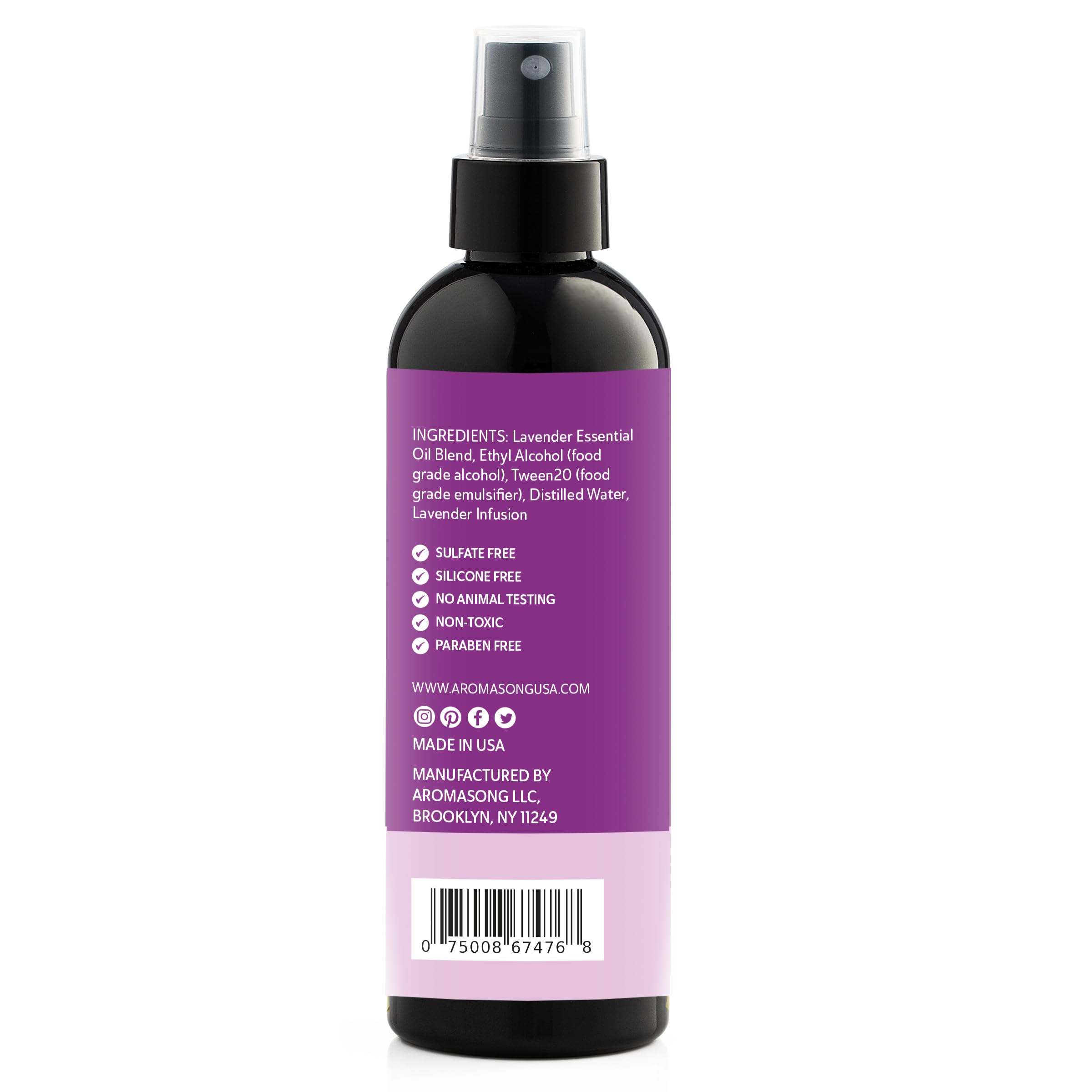 Aromasong 100% Natural Lavender Spray for Relaxing - Room & Linen Spray for Sleeping - Calming Essential Oil for Pillows and Sheets 4 Fl Oz