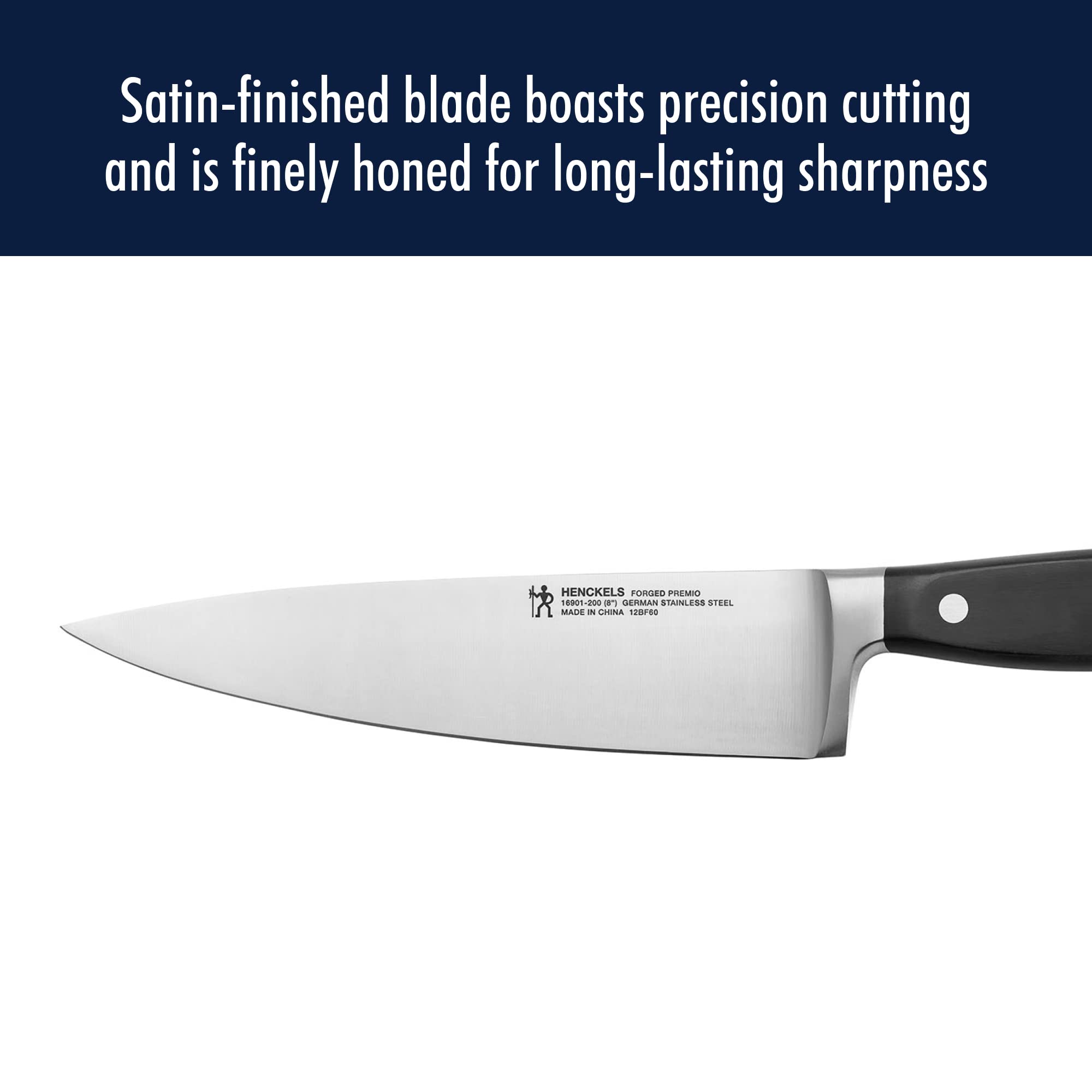 HENCKELS Forged Premio Razor-Sharp 8-Inch Chef Knife, Black, German Engineered Informed by 100+ Years of Mastery