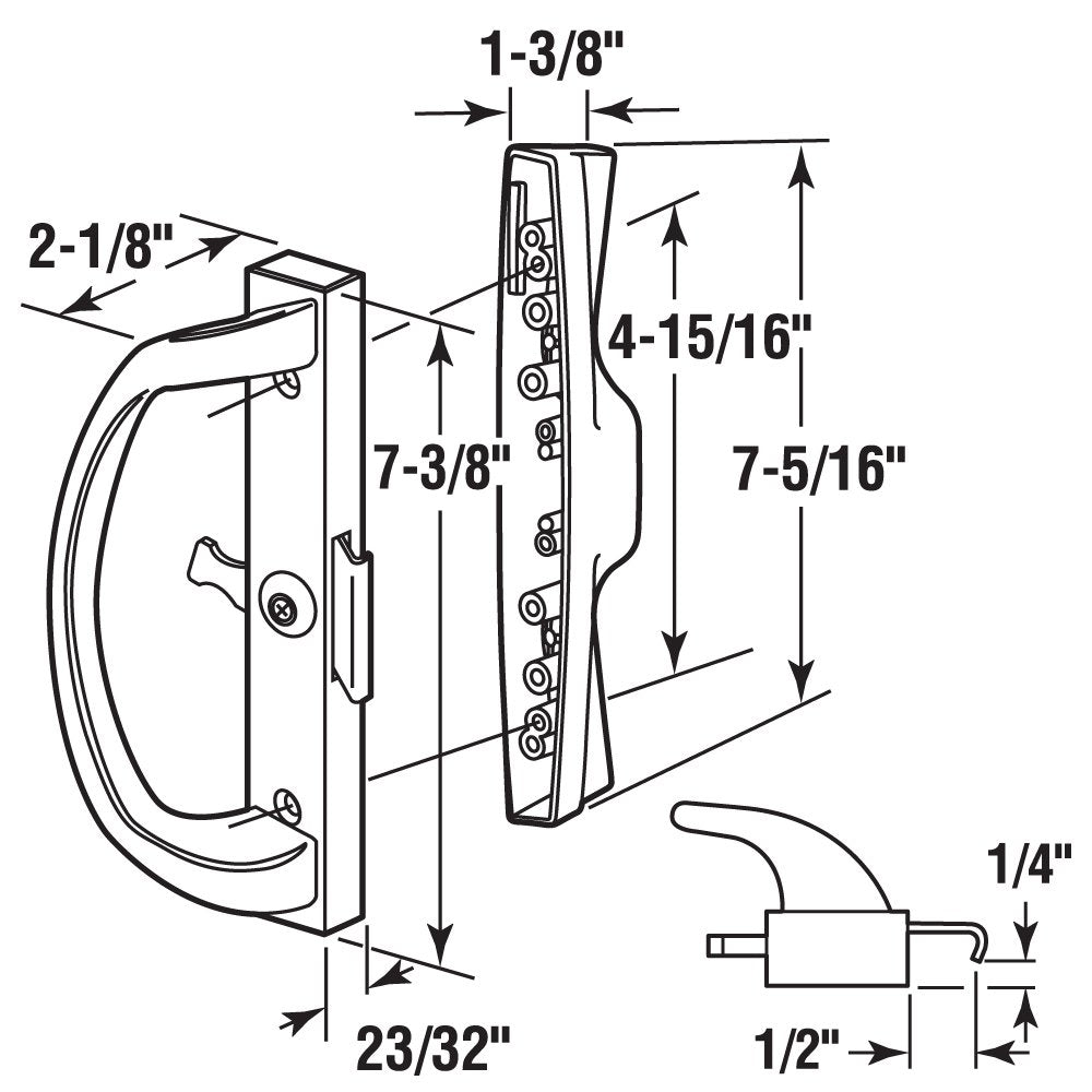 Prime-Line C 1263 Diecast, White, Patio Door Handle Set with Clamp Upgrade (Single Pack)