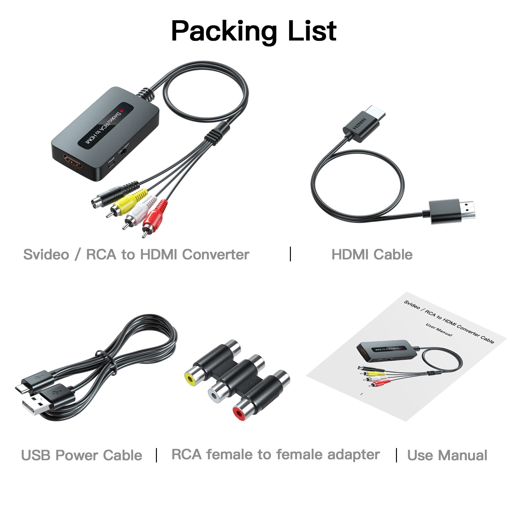 Sedytetoc RCA Svideo to HDMI Converter with HD Cable(RCA and Svideo Integrated), CVBS Composite AV to HDMI Converter