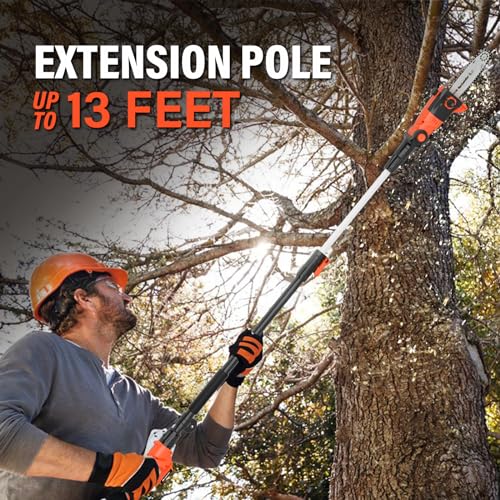 MAXLANDER 8 Inch Cordless Pole Saw, 20V Power Pole Chainsaw for Tree Trimming, Telescoping Electric Tool-free Installation, Adjustable Head Pole Saw with 2.0Ah Battery & Fast Charger