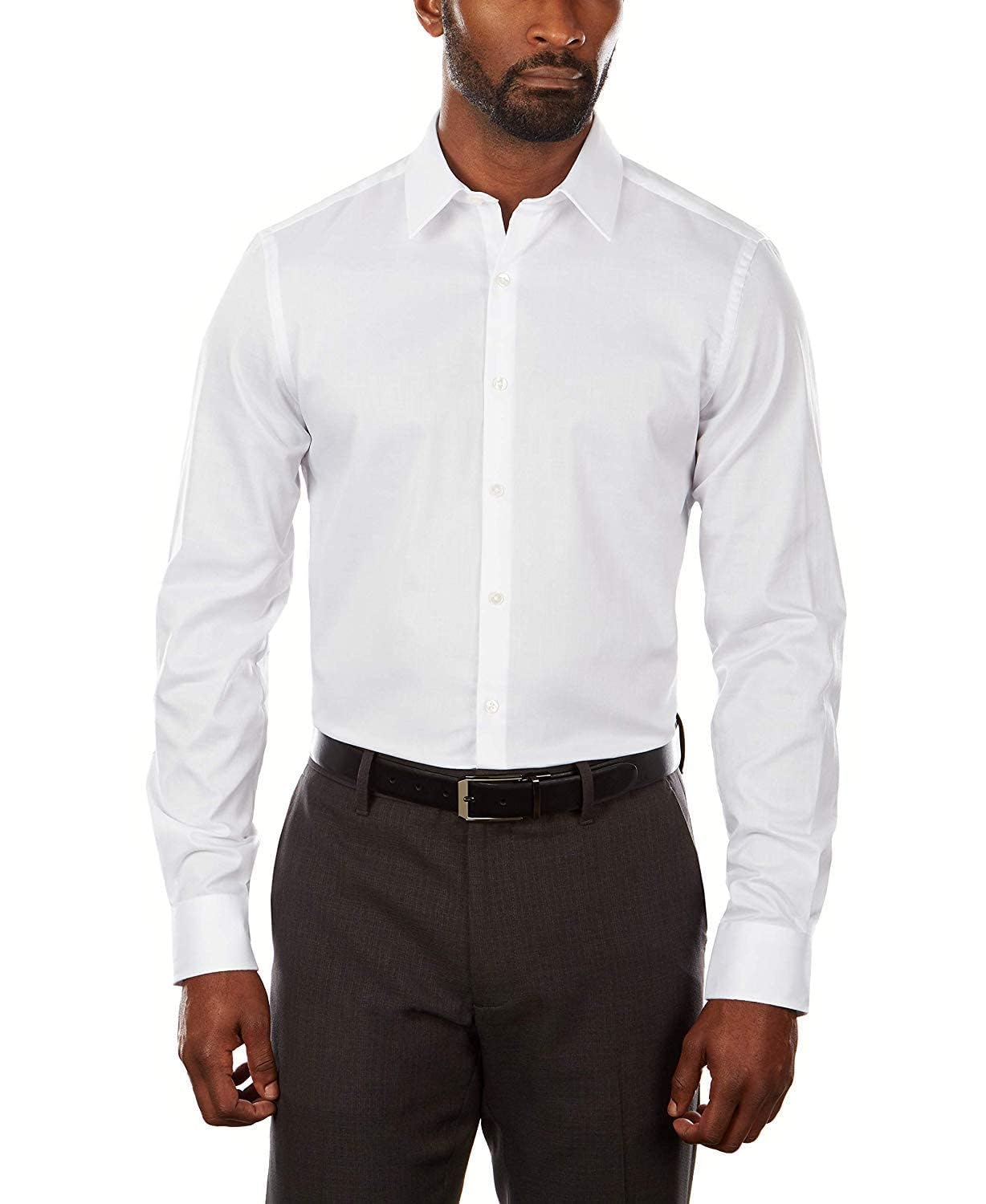 Van Heusen mens Slim Fit Flex Collar Stretch Solid Dress Shirt, White, 16.5 Neck 32 -33 Sleeve US