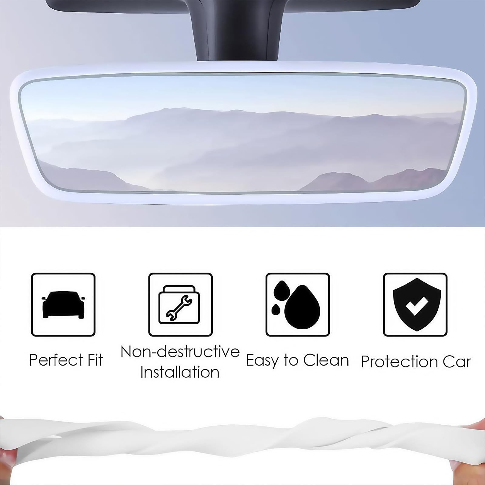 2PCS Protector Trim Frame Compatible with Tesla Model 3 Y 2020-2024 2026 Screen Edge Frame Rearview Mirror Cover Interior Silicone Decorations Center Console Decor Highland Juniper Accessories (White)