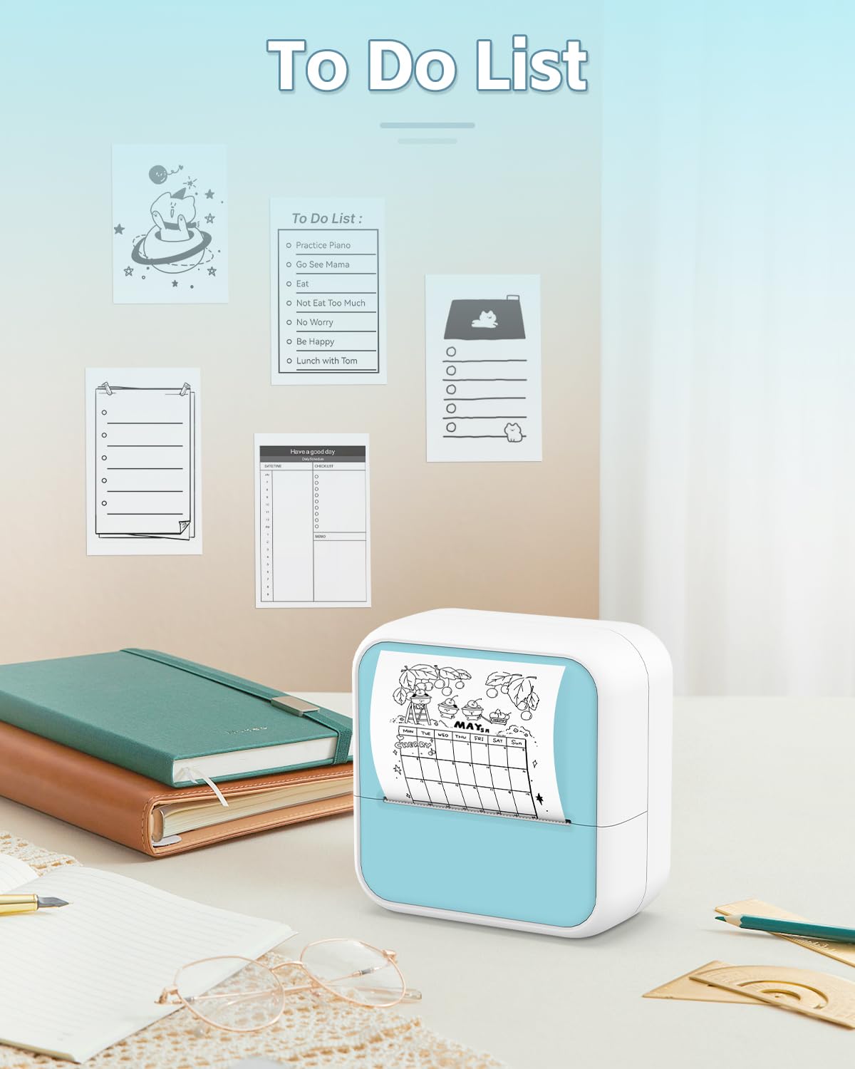 Sticker Printer - Printpods Mini Printer with Stickers, Print Pod, Bluetooth Inkless Printer, Sticker Maker, Portable Thermal Printer for iphone, Impresora Portรกtil for Notes, Journal, DIY, Kids Gift