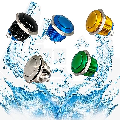 Xnrtop 2Pcs DC6V/12V/36V/125/250V 3A 16mm 5/8" 1NO1NC Stainless Steel Shell with Ring Metal Push Button Switch Momentary Screw Terminal Button with Pack of 2 Switches 16mm (Green)