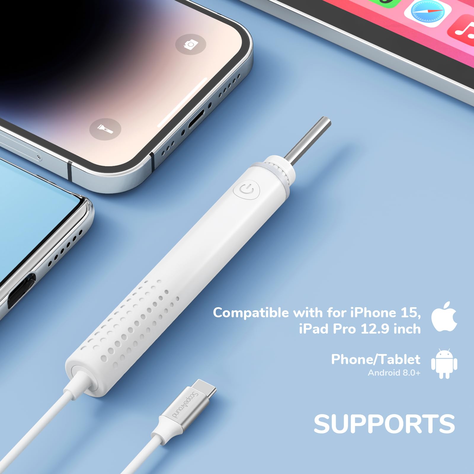 Otoscope Compatible with iPhone 15/Android, ScopeAround 3.9mm Ultra-Thin Ear Camera with 6 LED Lights, Digital Otoscope with Ear Wax Removal Tool, USB Plug & Play Ear Wax Camera for Android