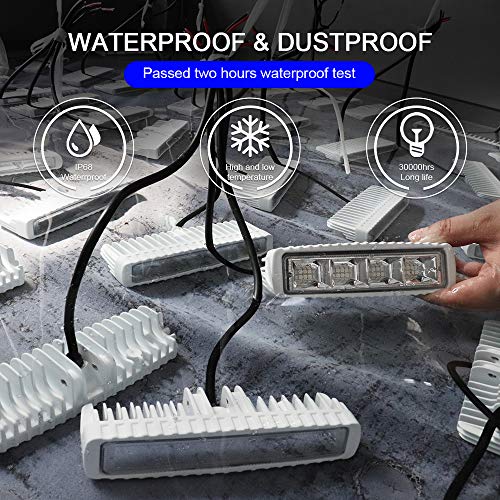 EXZEIT Waterproof Led Boat Lights, Blue Light,2 pc 72W Deck/Dock Marine Lights 4000 LMS 120°Flood Light, 6.3 inch, 12/24 V Led Light Bar (blue light)
