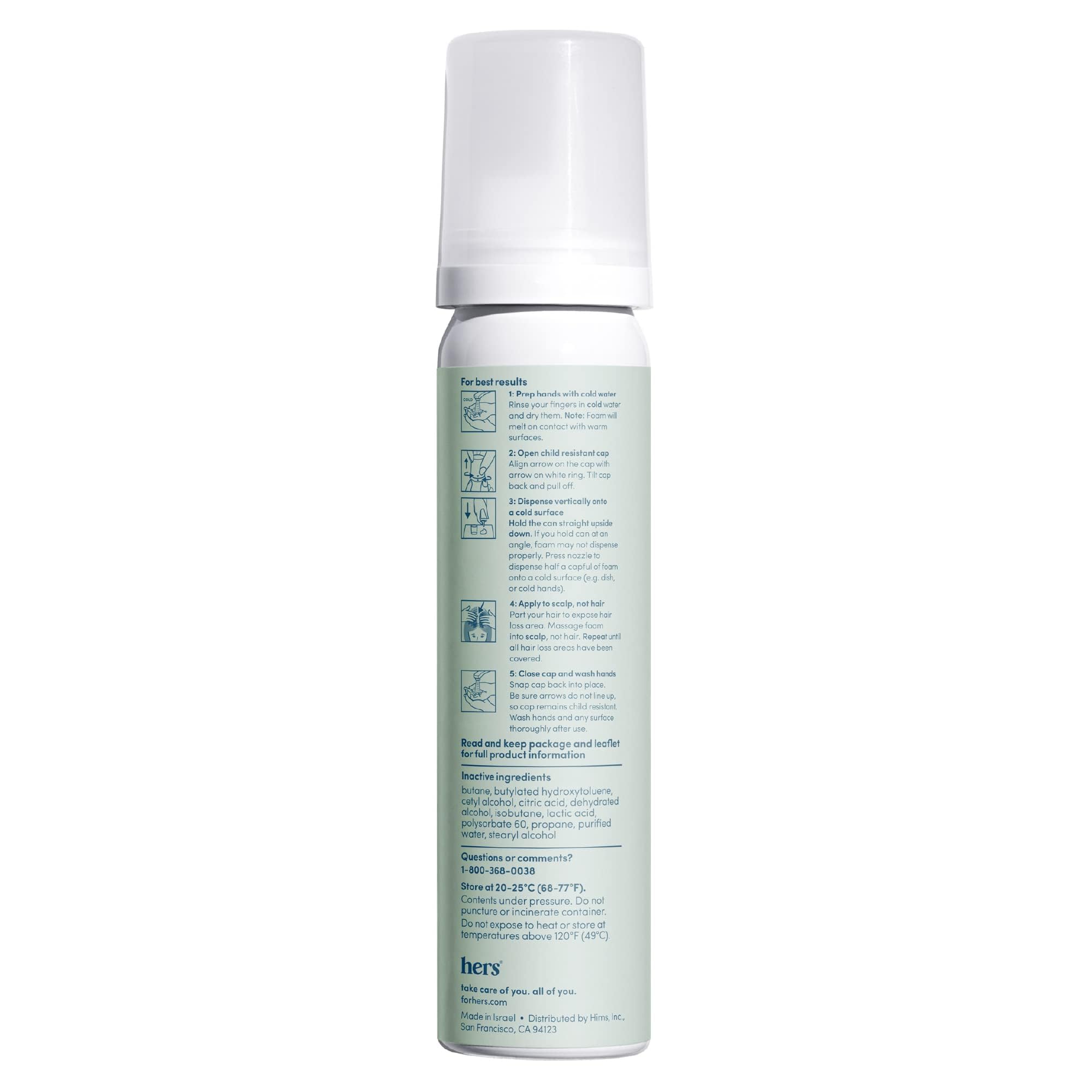 hers Hair Regrowth Treatment - Topical Minoxidil 5% Foam for Women - Extra Strength - Supports Thicker, Fuller Hair - Non-Greasy - Unscented, 2 Pack