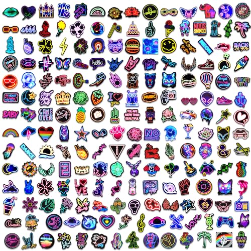 Water Bottle Stickers 200 Pcs Cool Neon Stickers, Sticker Pack for Kids Adults Teens, Waterproof Vinyl Stickers, Stickers for Laptop Skateboard Journal Notesbook Computer Phone Cup Guitar Luggage etc
