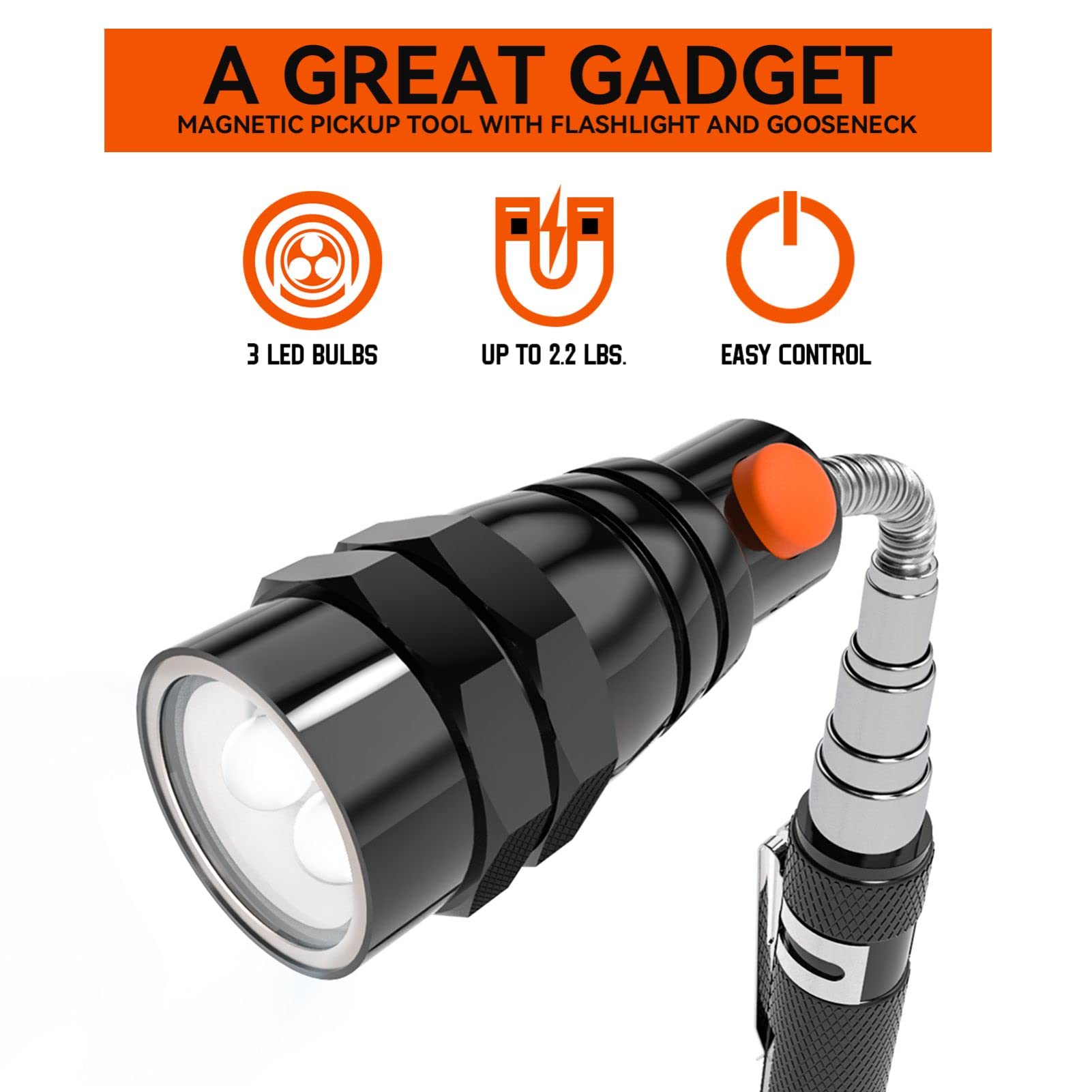 Magnetic Pickup Tool with LED, Telescoping Magnet Flashlight, Gadget Tools Birthday Gifts for Men, Handyman, Husband, Boyfriend, Him, Father, Dad (Black)