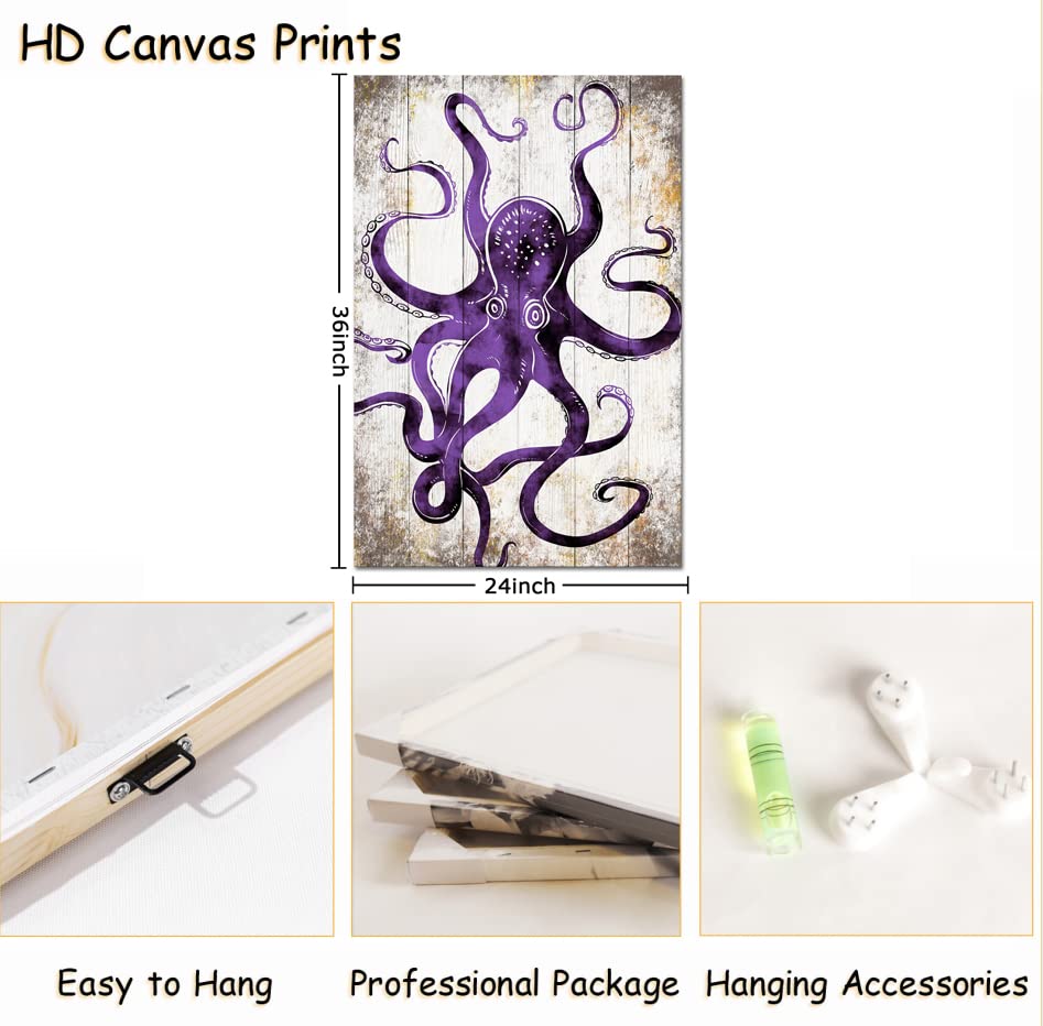 RyounoArt Octopus Canvas Wall Art Marine life Picture Ocean Painting Artwork Sea Animal Print for Living Room Kitchen Decor Framed Ready to Hang 24x36 Inch