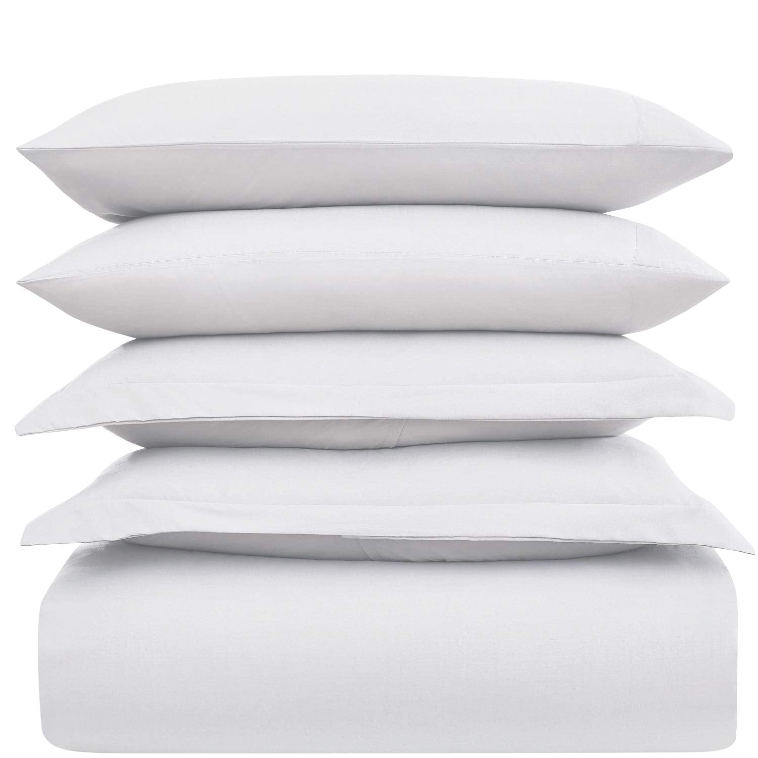 Mellanni Duvet Cover Set - 5 PC Iconic Collection Bedding Set - Hotel Luxury, Extra Soft & Cooling - Microfiber - Button Closure and Corner Ties (Queen, White)