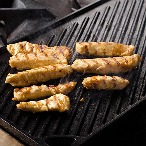 Lodge Reversible Cast Iron Grill/Griddle – 9.5 x 16.75 Inch Pre-Seasoned Cooking Surface – Flat & Ribbed Sides – Use on Stove, Grill, or Campfire – Made in the USA – Heavy-Duty, Black