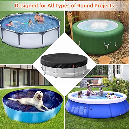 VniYors 8 Ft Round Pool Cover, Hot Tub Cover, Solar Pool Covers for Above Ground Pools, Heavy-Duty Waterproof Dustproof Pool Solar Cover with Drawstring and Ground Nails(Black)