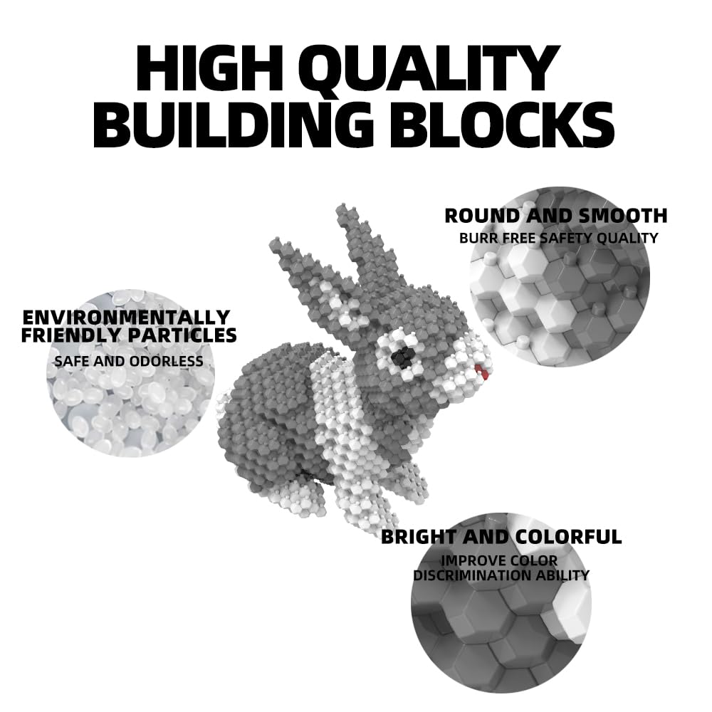 KADELE Easter Bunny Building Animal Sets, Extremely Challenging STEM Building Blocks Decor for Adults Kids, Micro 3D Educational Toys for Boys Girls Ages 8 and Up (660 Pieces)