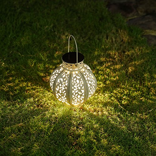 MAGGIFT 2 Pack Hanging Solar Lights Outdoor Solar Lights Retro Hanging Solar Lantern with Handle, 6 Lumens, Beige White