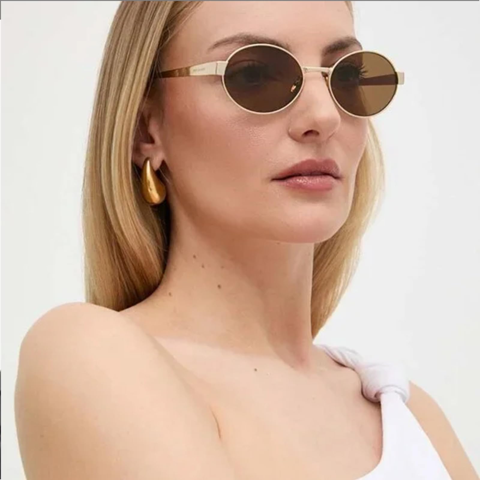 hnbliv Retro Oval Sunglasses for Women Men Shade UV400 Protection Trendy Glod Frame