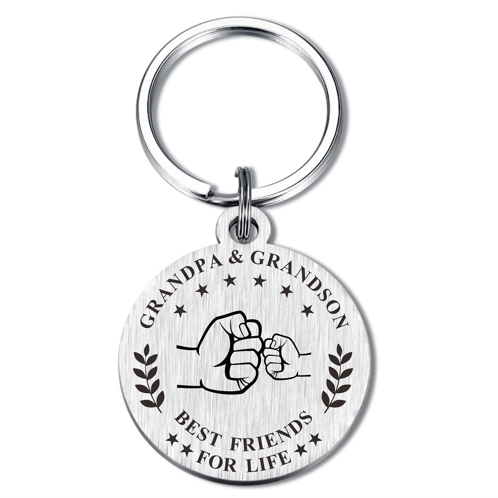 BAZLJY Fathers Day Grandpa Gifts from Grandson - Father's Day Gifts for Grandpa Keychain - Grandpa Birthday Christmas Gifts Persent Key RingFathe