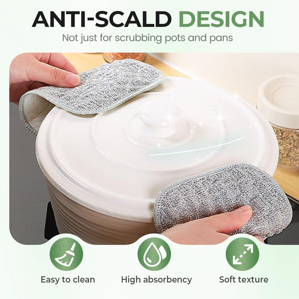 2025 Upgraded Multipurpose Wire Dishwashing Rags for Wet and Dry, Reusable Metal Scrubbing Pads Sponge Cloths, Non-Scratch Wire Dishcloth for Cleaning Kitchen Dishes Sinks (5PCS)