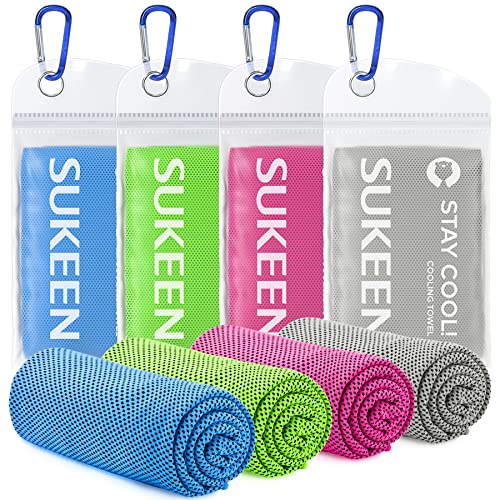 Sukeen [4 Pack Cooling Towel (40"x12"),Ice Towel,Soft Breathable Chilly Towel for Yoga,Sport,Running,Gym,Workout,Camping,Fitness,Workout & More Activities