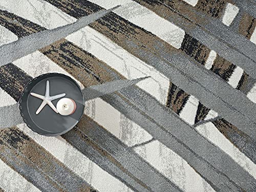 Abani Brown, Grey & Beige Floral Palm Leaf Pattern Area Rug Rugs - Nova Collection Modern Eclectic Style Accent Rug (4' x 6', Grey & Brown)