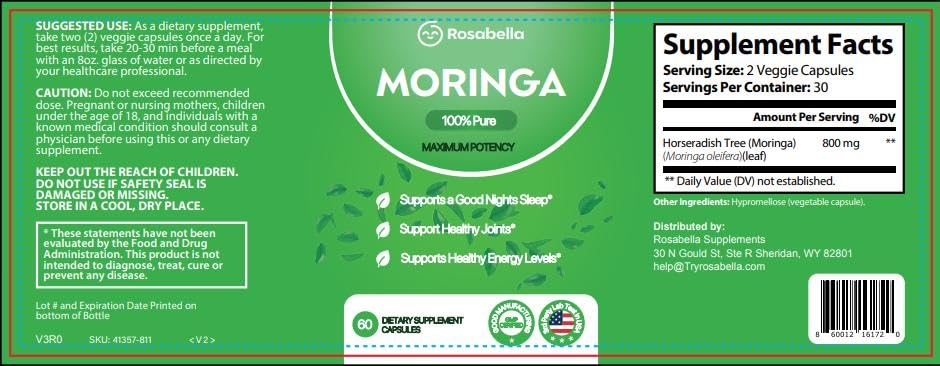 Moringa Powder Capsules - Pure Nutrient-Rich Moringa Powder - A Natural Green Antioxidant Superfood - Supports Energy, Skin Health, Gut Health+ - w/Essential Vitamins & Amino Acids A1