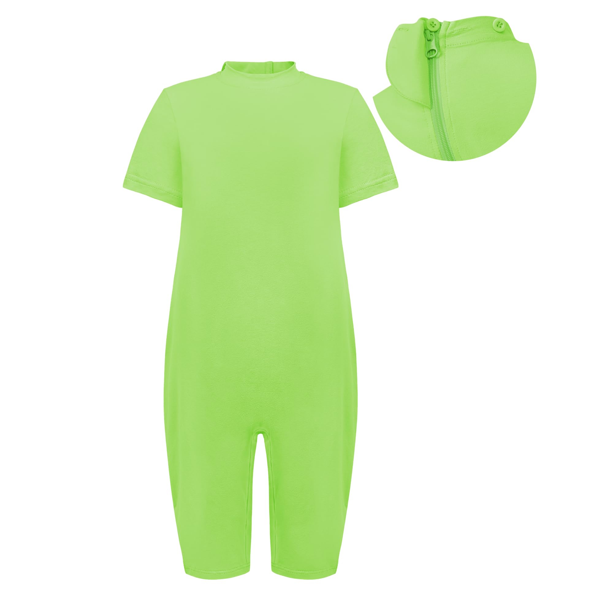 EEOST Adaptive Clothing for Kids Special Needs Autism Sensory Jumpsuit Anti-Strip Romper with Back Zipper Sizes 3-16 Years (Lime Green, 7-8 Years Old)