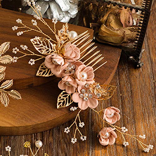 Beaupretty Hair Comb, Rhinestone Flower Clip Headdress Crystal Bridal Hair Accessories, Wedding Hair Comb, Pink, for Women, Special Occasions