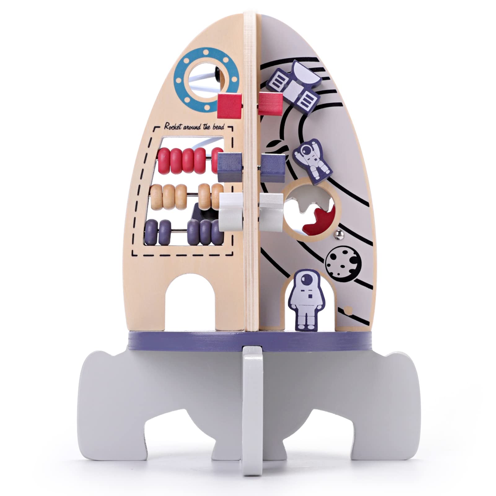 Wdmiya Space Wooden Activity Cube Toys for Baby, Montessori Toys for 1 Year Old Boy & Girl Birthday Gifts, Sensory and Educational 1st Birthday Gifts, Busy Board Toys for Baby Boy 6-18 Months (Rocket)