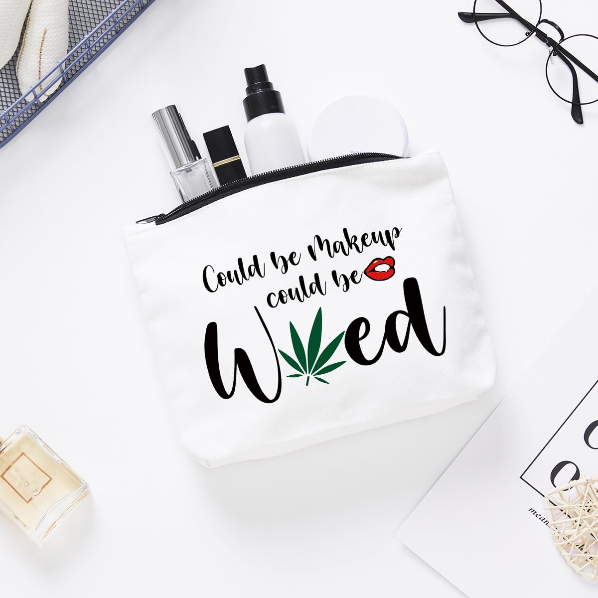 Fokongna Funny Makeup Bag Gifts For Best Friend Woman Gag Gifts for women Funny gifts Weed Small Cosmetic Bag Sister Travel Accessories Organizer Bag Toiletry Case for Birthday Christmas Gifts