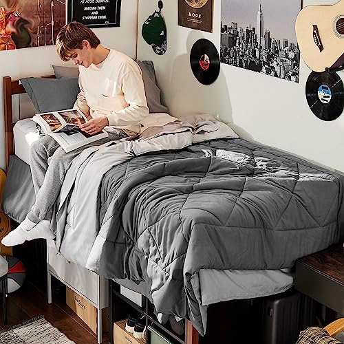 Bedsure White Twin XL Comforter Sets - 5 Pieces Reversible White Twin XL Bedding Sets with Comforters, Sheets, Pillowcase & Sham, Twin XL Bed Sets for College