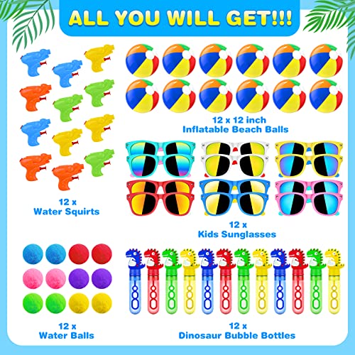 Mega Pool Party Beach Party Favors-60Pcs Party Bag Stuffers for Kids Beach Balls Bulk, Kids Sunglasses, Bubble Wands, Summer Toys for Party Supplies Birthday, Pool Beach Toys for Kids Ages 3 4 5 6 7 8