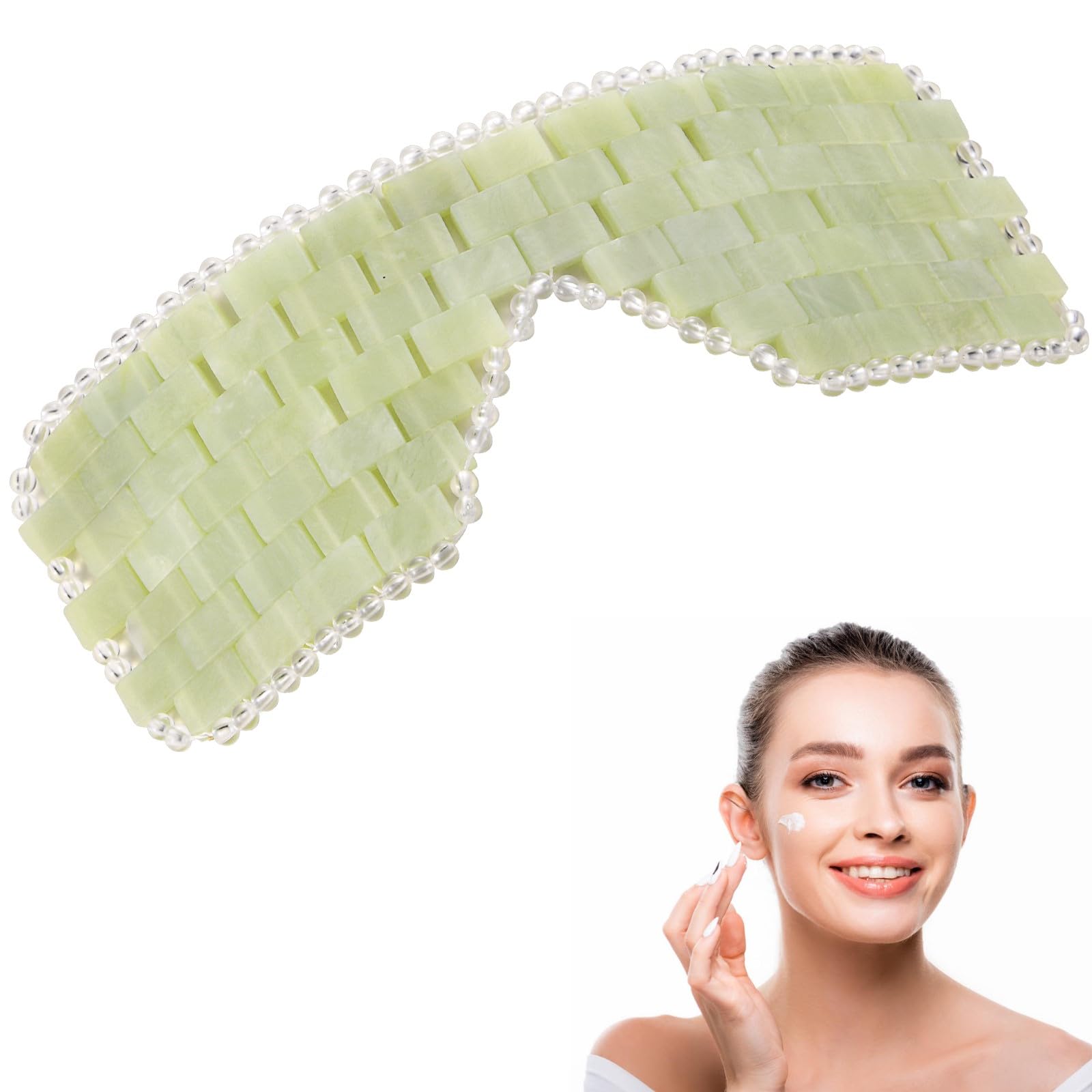 Jade Eye Mask, Facial Cooling Mask with 100% Real Jade for Hot & Cold Therapy, Reduce Wrinkles, Puffiness, Migraines, and Anti-Aging - Essential Crystal Eye Mask for Beauticians