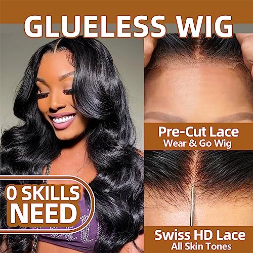 Wear and Go Glueless Wigs Human Hair Pre Cut 6X4 Body Wave Lace Front Wigs Human Hair Pre Plucked 180% Density HD Lace Glueless Wigs for Beginners