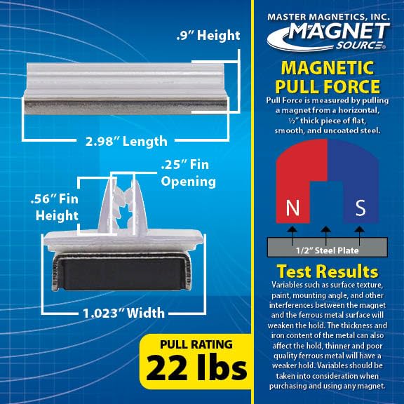 Master Magnetics Magnetic Sign Holder - Retail EZ Grip Holder, Powerful Magnet, 3" Length, 1" Width, 0.75" Total Height, Silver and Clear, Pack of 25, MSHC12X25