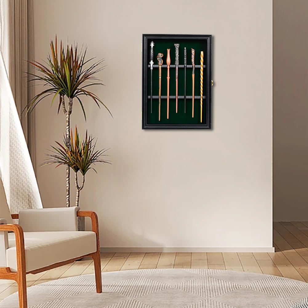 Derkerry Wood Wands Display Case - Vertical Universal Wall Mount Hanging Wood Magic Wand Holder Box for 7 Wand Collection - Wand Not Included