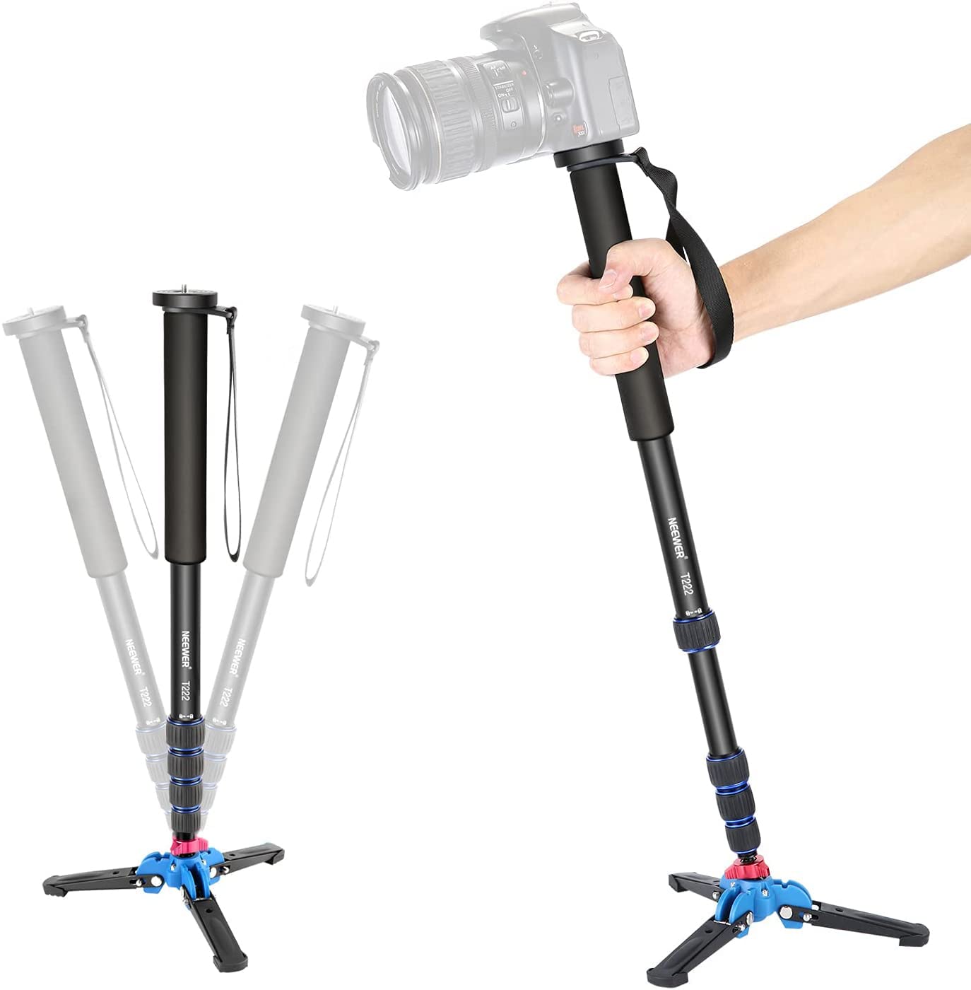 Neewer Extendable Camera Monopod with Detachable and Foldable Stand Base: Aluminium Alloy, Height 52-168 cm for Nikon Sony DSLR; Maximum Load of 5 kg