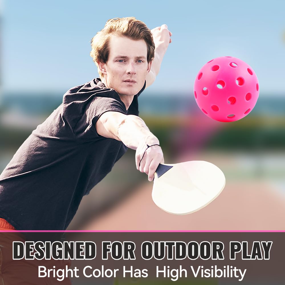 Outdoor Pickleball Balls 40 Holes - 4 Pack USAPA Standard Pink Balls - Pickleball Accessories Set - High Bounce True Flight & Durable Pickle BallsâŠ