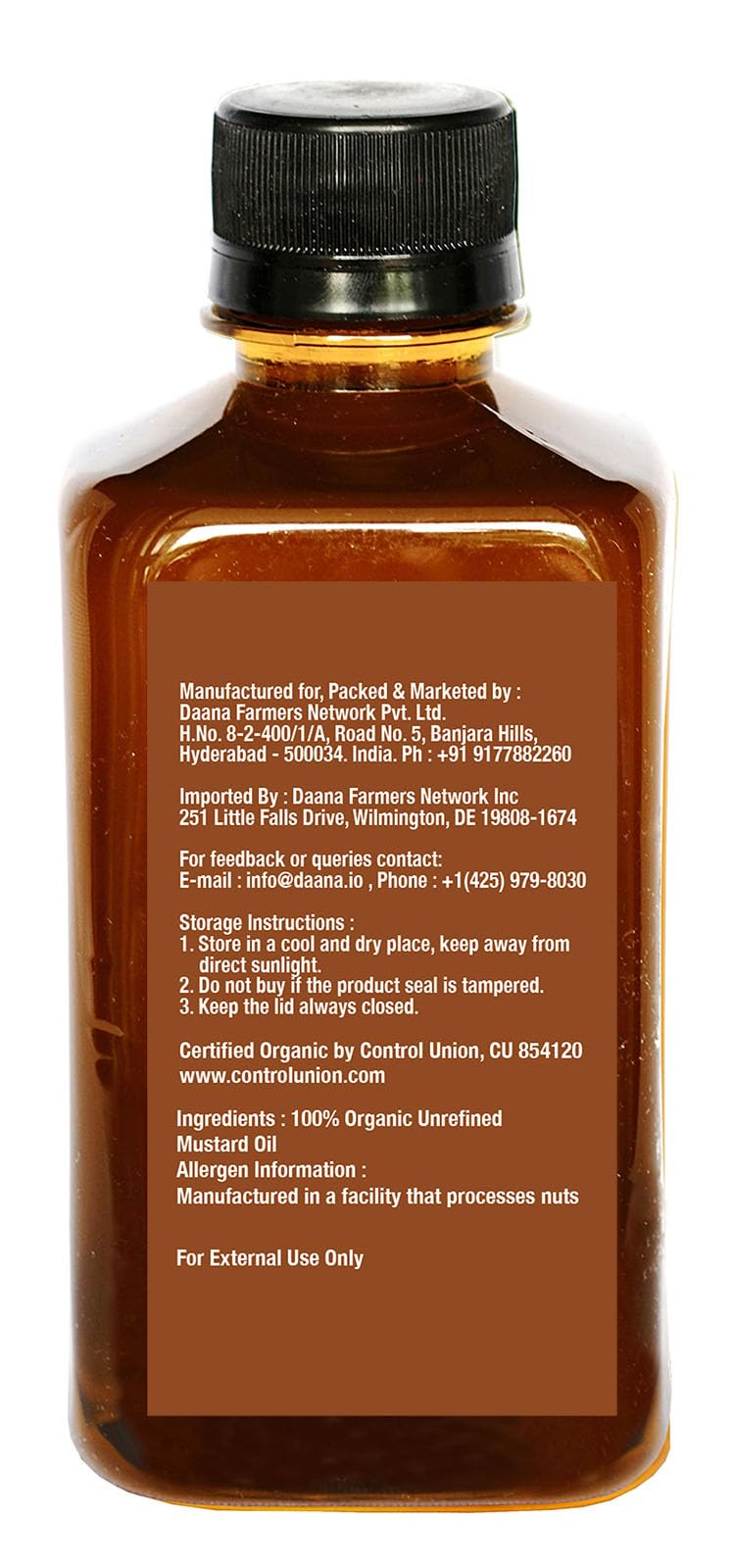 Daana Mustard Oil: CERTIFIED USDA ORGANIC, EXTRA VIRGIN, COLD PRESSED (12 oz)