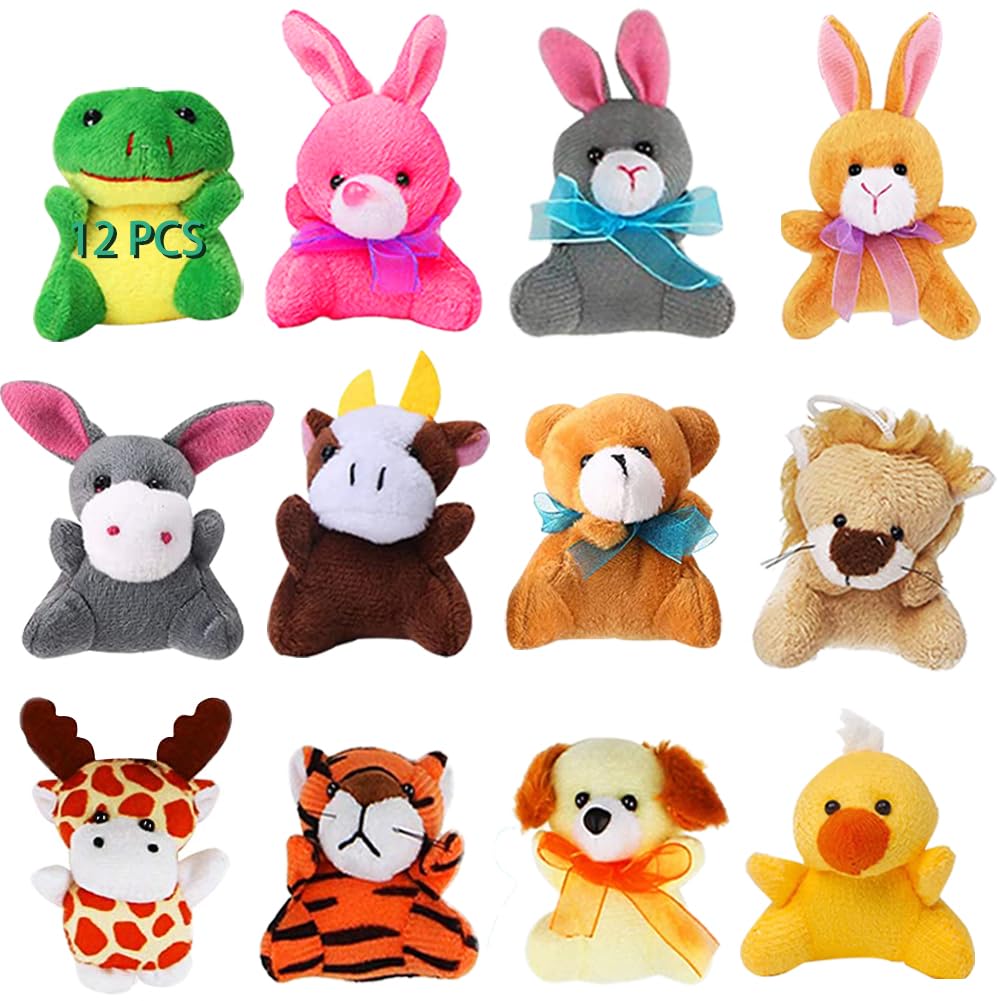 CAMIRUS 12PCS Mini Animal Plush Toy Set, Cute Small Plush Stuffed Animals Keychain for Kids Birthday, Easter Basket Stuffers Fillers, Themed Partie