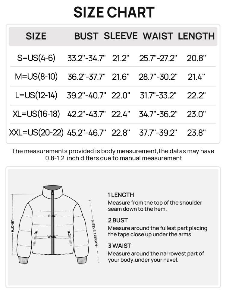 MEROKEETY Women's Winter Cropped Puffer Jacket Long Sleeve Oversized Stand Collar Zip-Up Short Down Coat