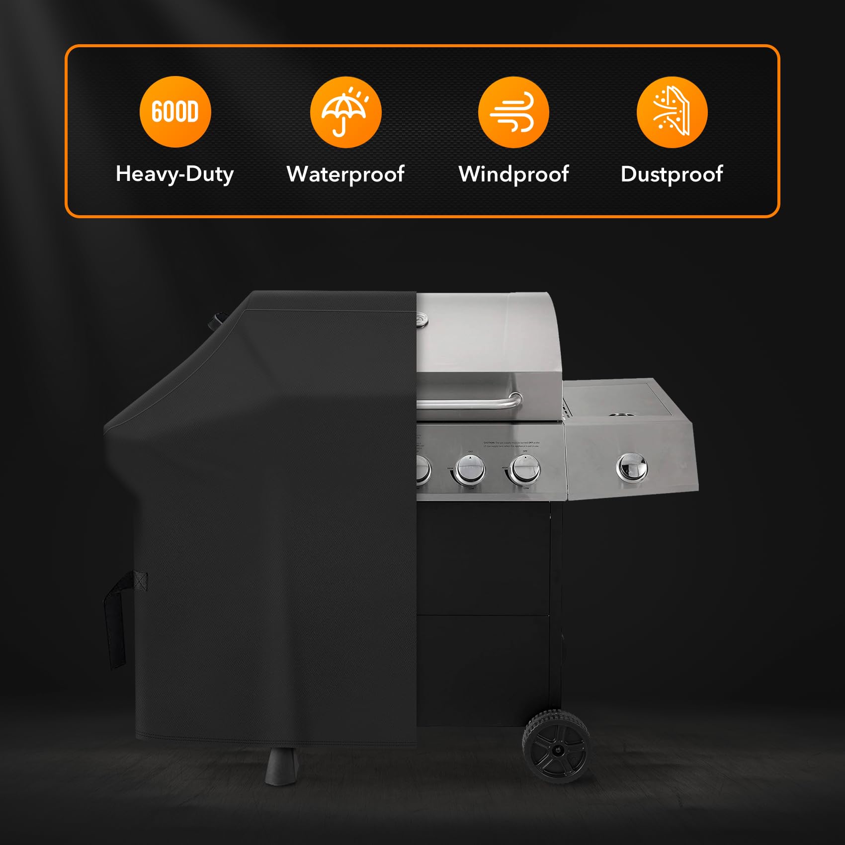 Heavy Duty 600D Polyester Cover Compatible with Cuisinart CGWM-085 and Most Pellet Grill Cover, 69" L x 24" D x 46" H, Black