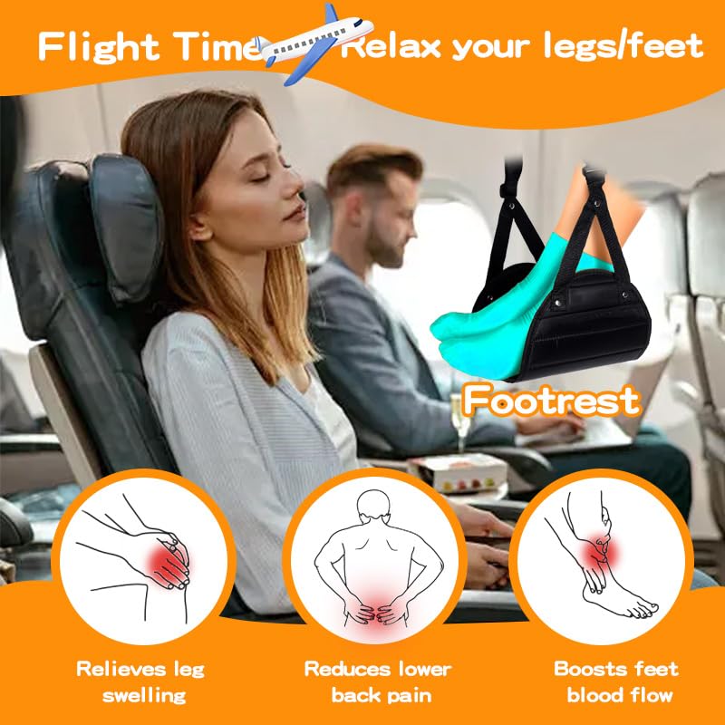 Foot Hammock for Plane Travel Accessories,Comfortable and Portable Airplane Foot Hammock,with Eye Mask and Earplugs,- Airplane Travel Essentials to Relax Your Feet,Best Gifts for People Who Travel