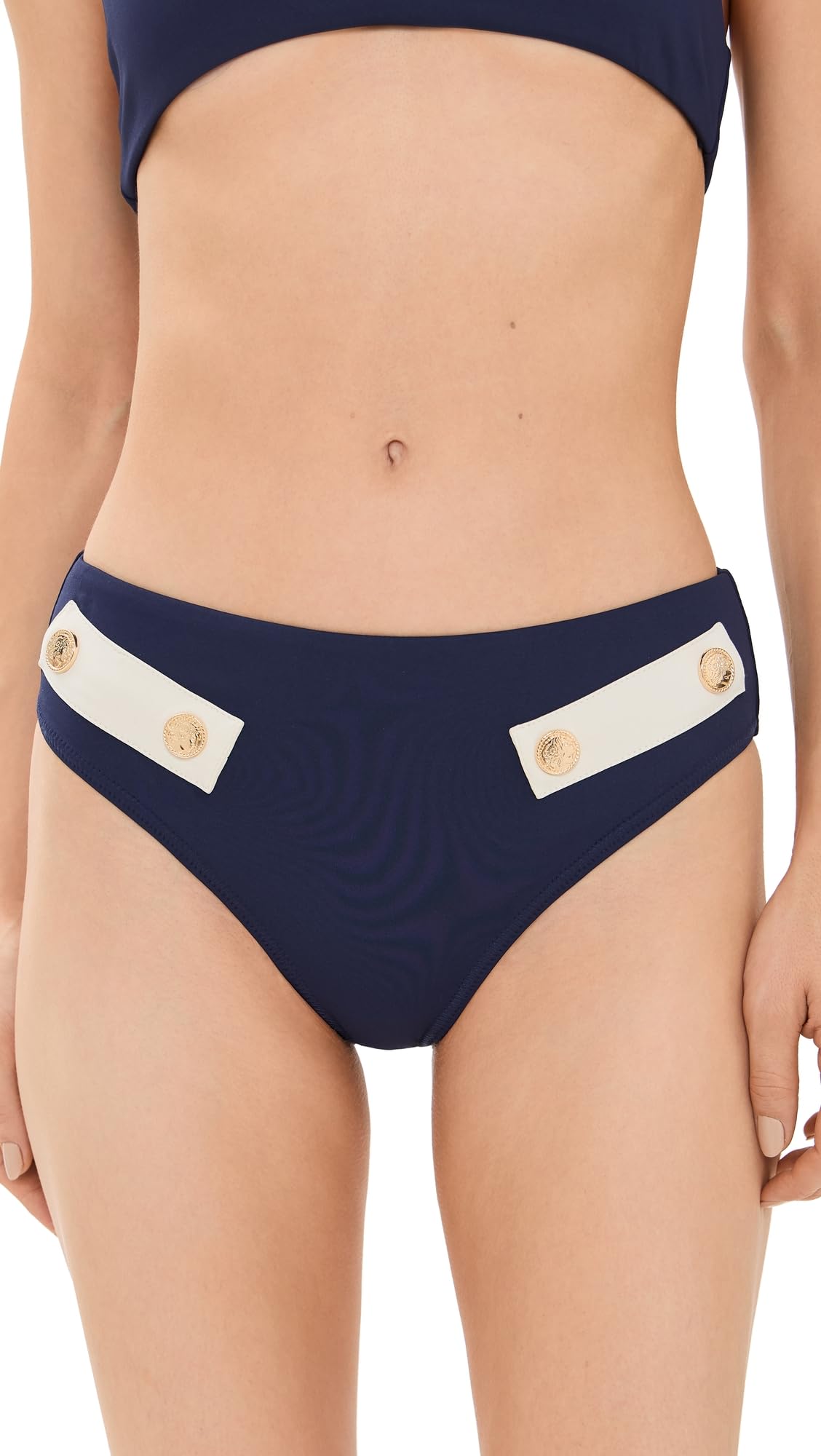 Caroline Constas Women's Alva Bikini Bottoms, Navy Ivory Combo, Blue, L