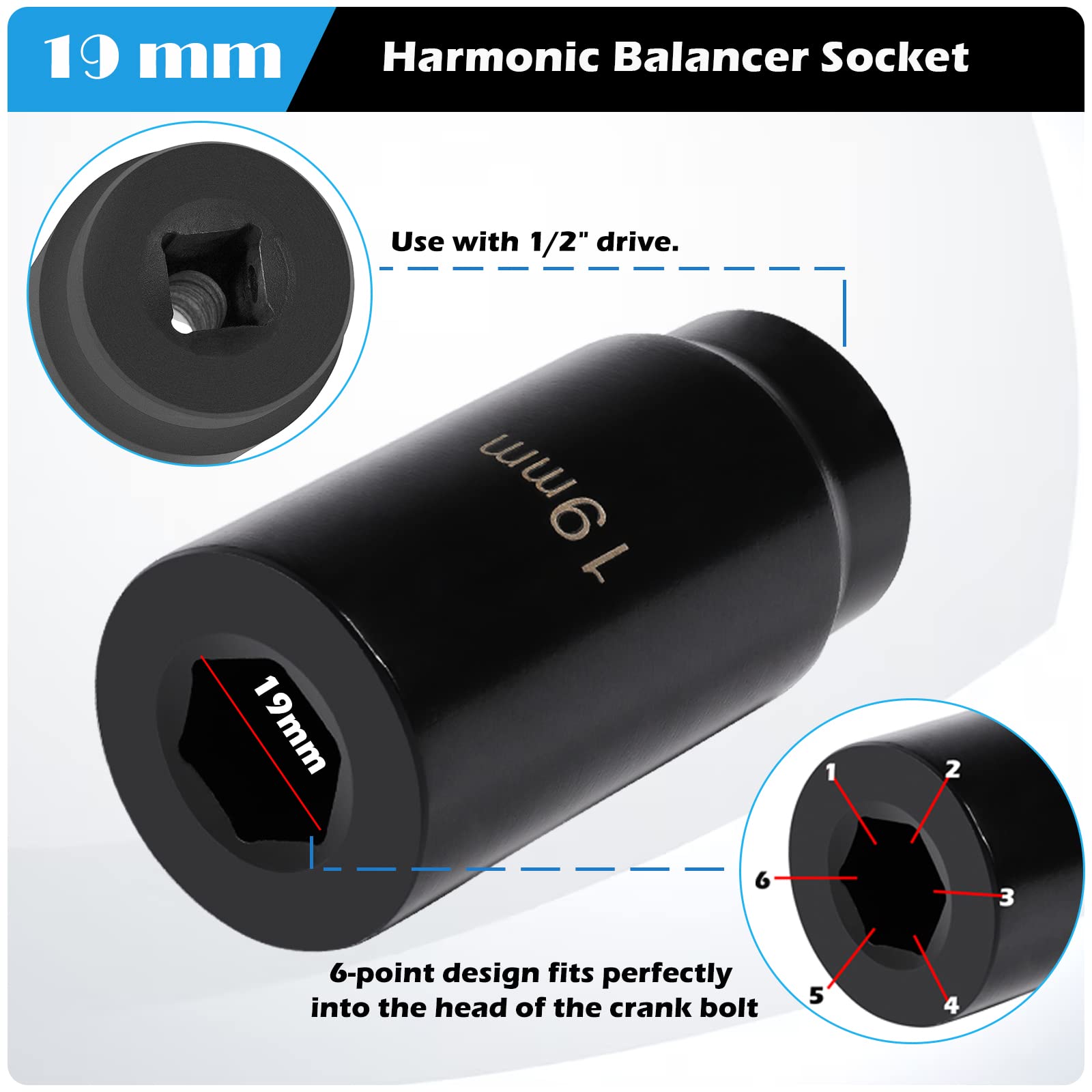 19 mm Harmonic Balancer Socket & 50mm Crankshaft Crank Pulley Wrench Holder for Honda and Acura Engines