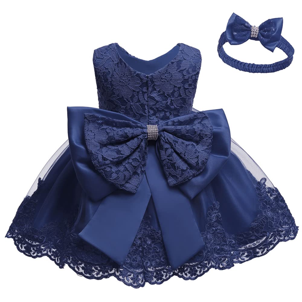 Little Girla Christmas Easter Dress Child Toddler Birthday Pageant Party Lace Formal Prom Dresses(Navy Blue,6M)